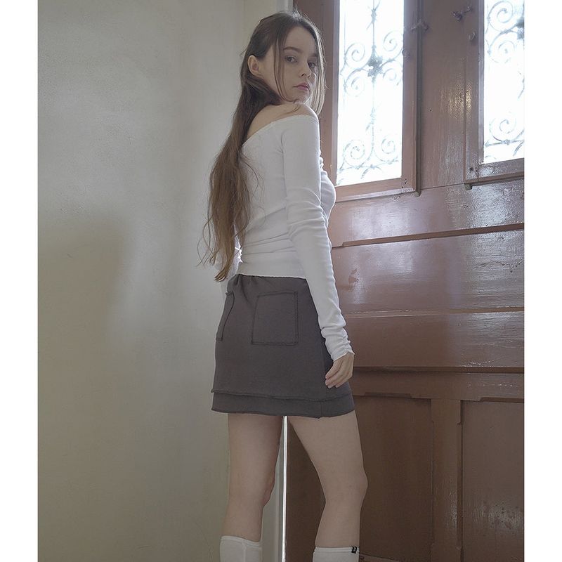 OVERLOCK MINI SKIRT-DARK GRAY
