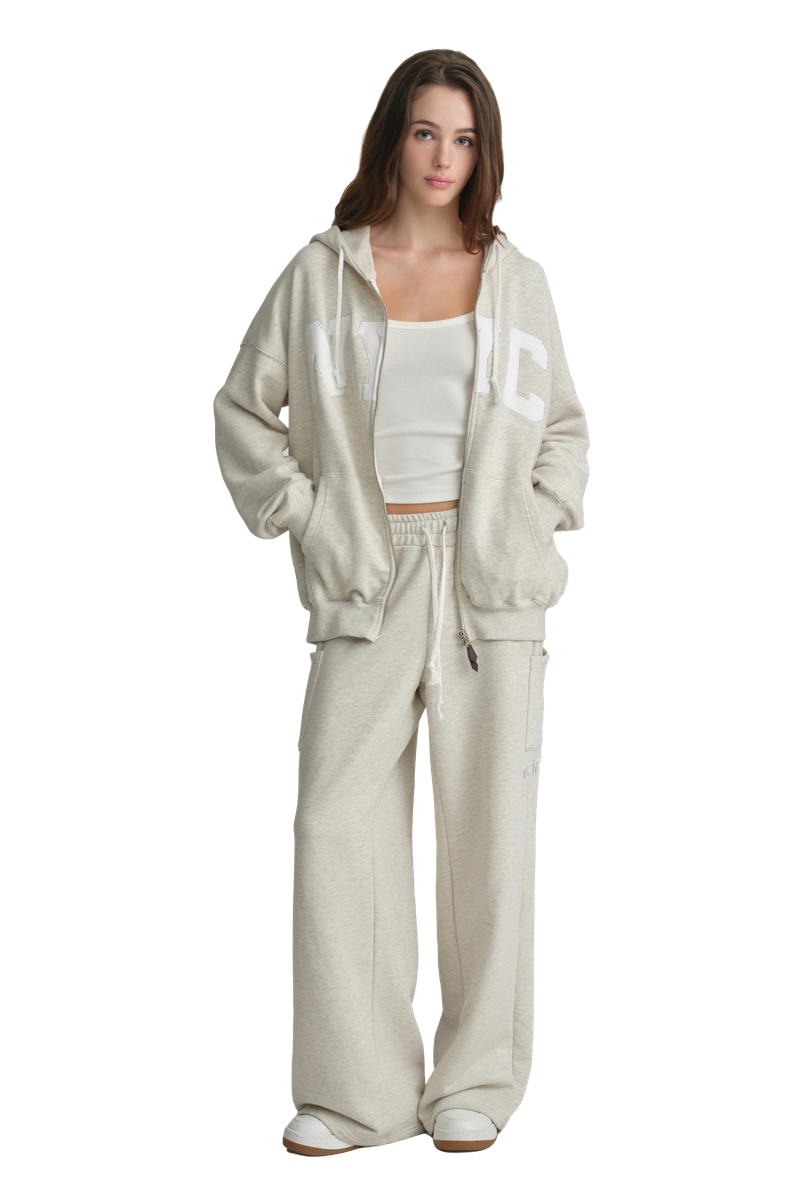 NYC hooded zip-up, Light Melange