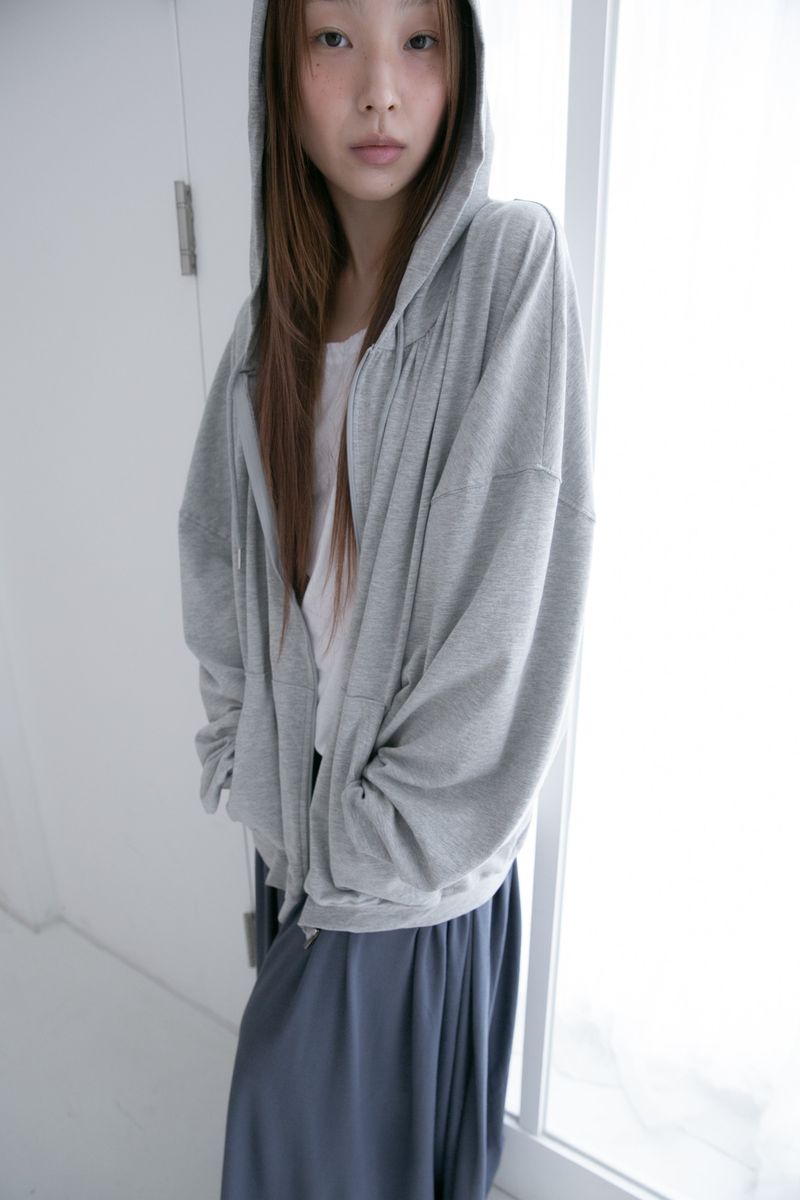 shirring neck hood zip-up(3colors)