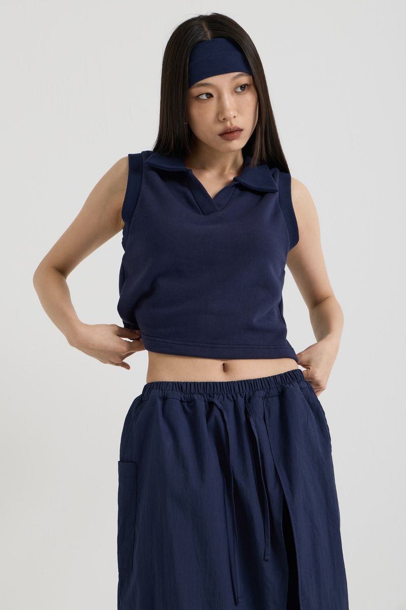 Sleeveless collar vest, Navy