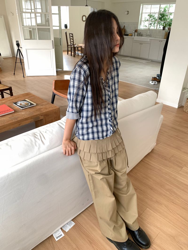 WASHED CHECK FRILL SHIRT (2C)
