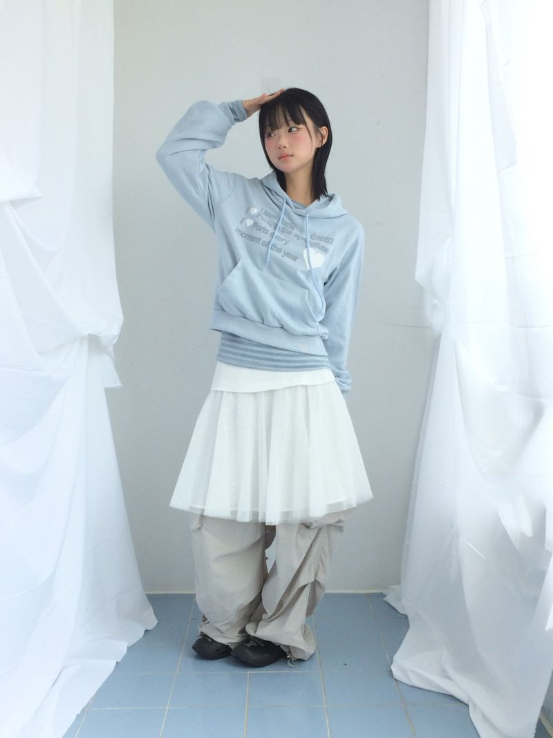 See-through curve layered skirt