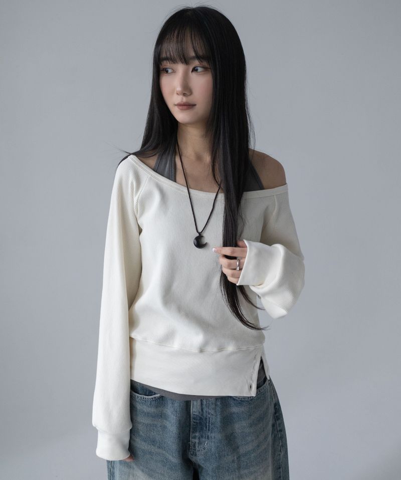 (Set) Wapi Layered Waffle Sweatshirt