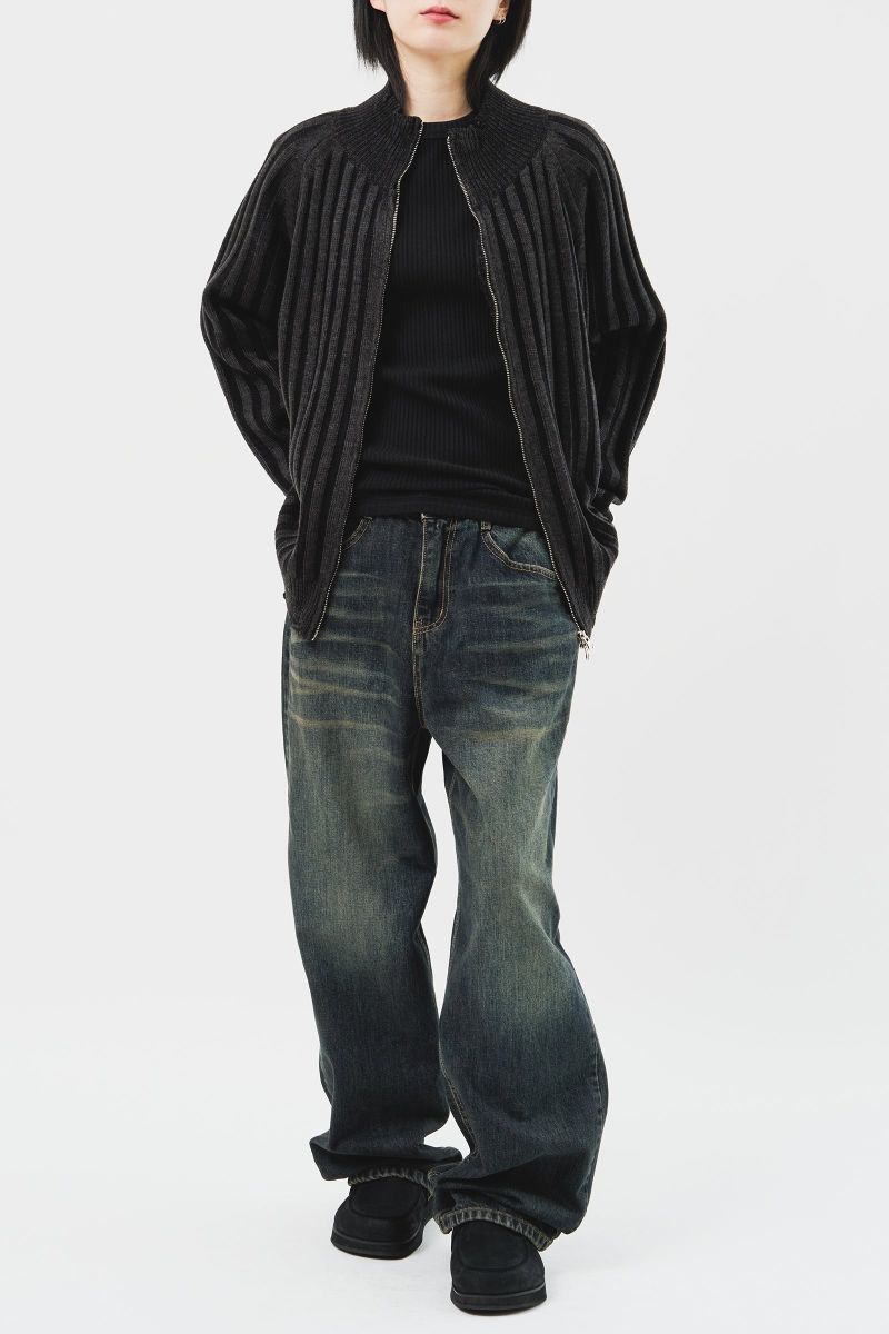 Sep Contrast Knitted Zip Up (3color)