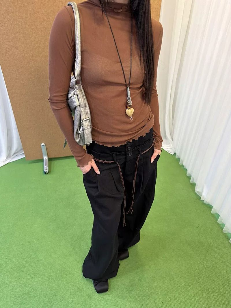 Black high-button-up wide pants