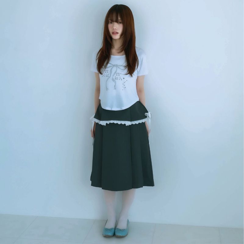 ribbon pleated skirt (gray)