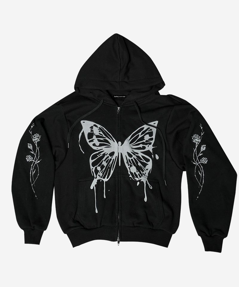 BUTTERFLY SPLATTER ZIP-UP #BLACK(FLEECE LINED)