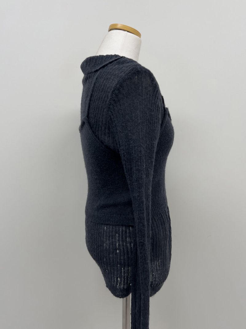 [Bustier set] Collar Wool See-through Knit