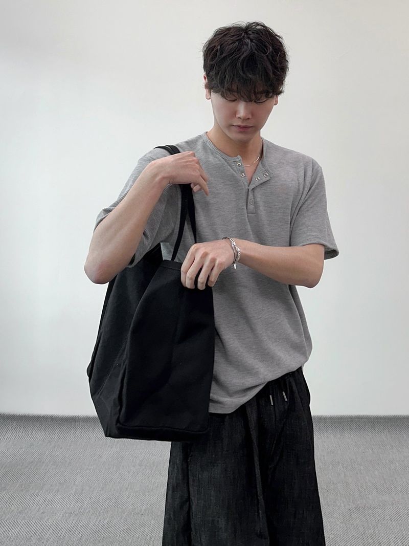 ワッフルヘンリーネックハーフTシャツ