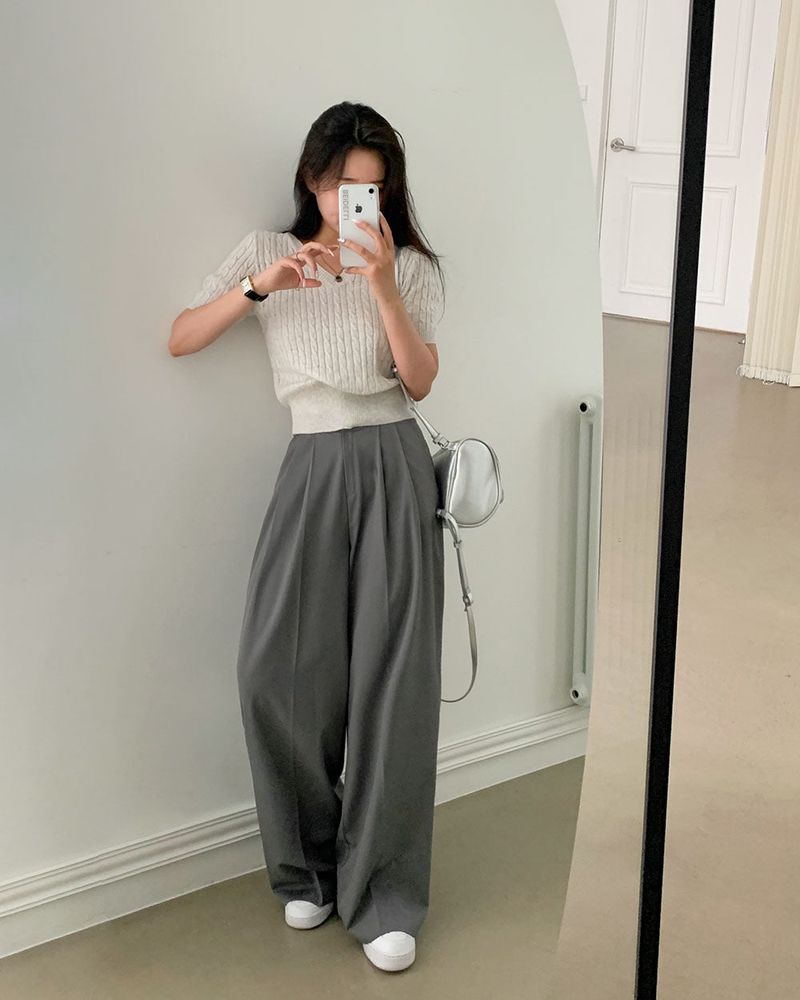 [Bellide made / Short, Long] Summer version two-pintuck wide slacks
