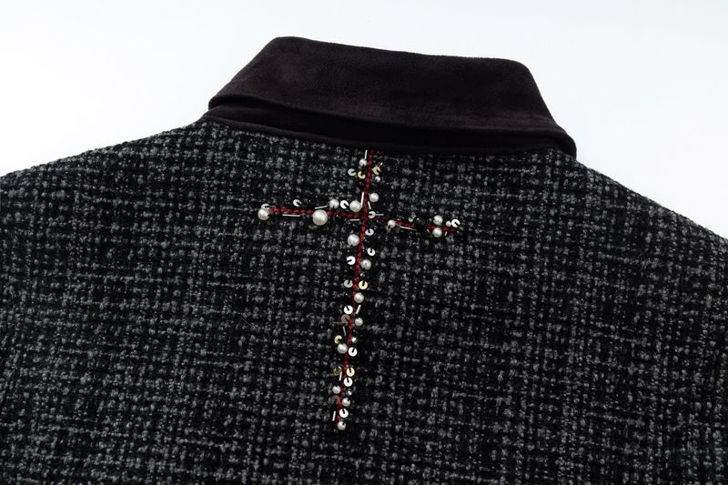 BEADED PIPE EMBROIDERY CROSS JACQUARD DETROIT JACKET