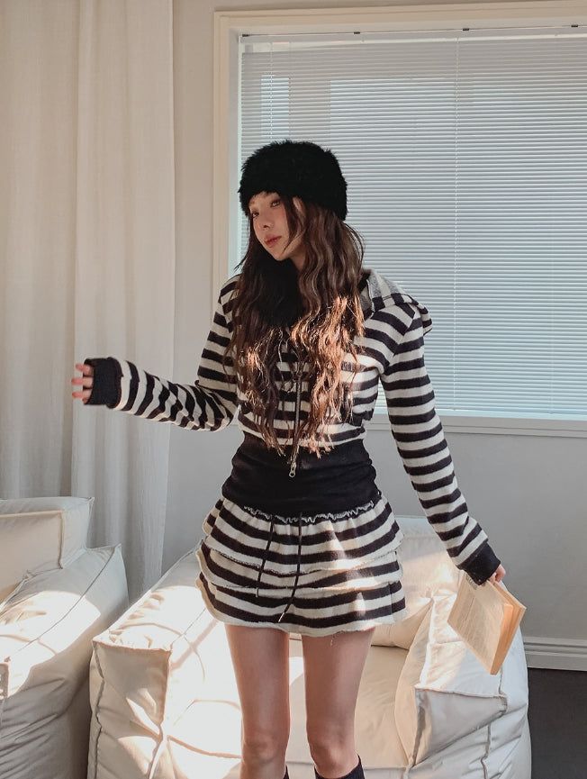 Pierre Stripe Set-up Two-Way Hood Zip-Up