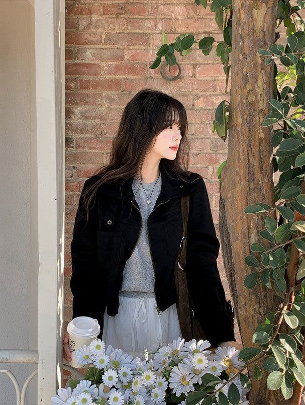 #Autumn Suede Collar Crop Jacket (4color)