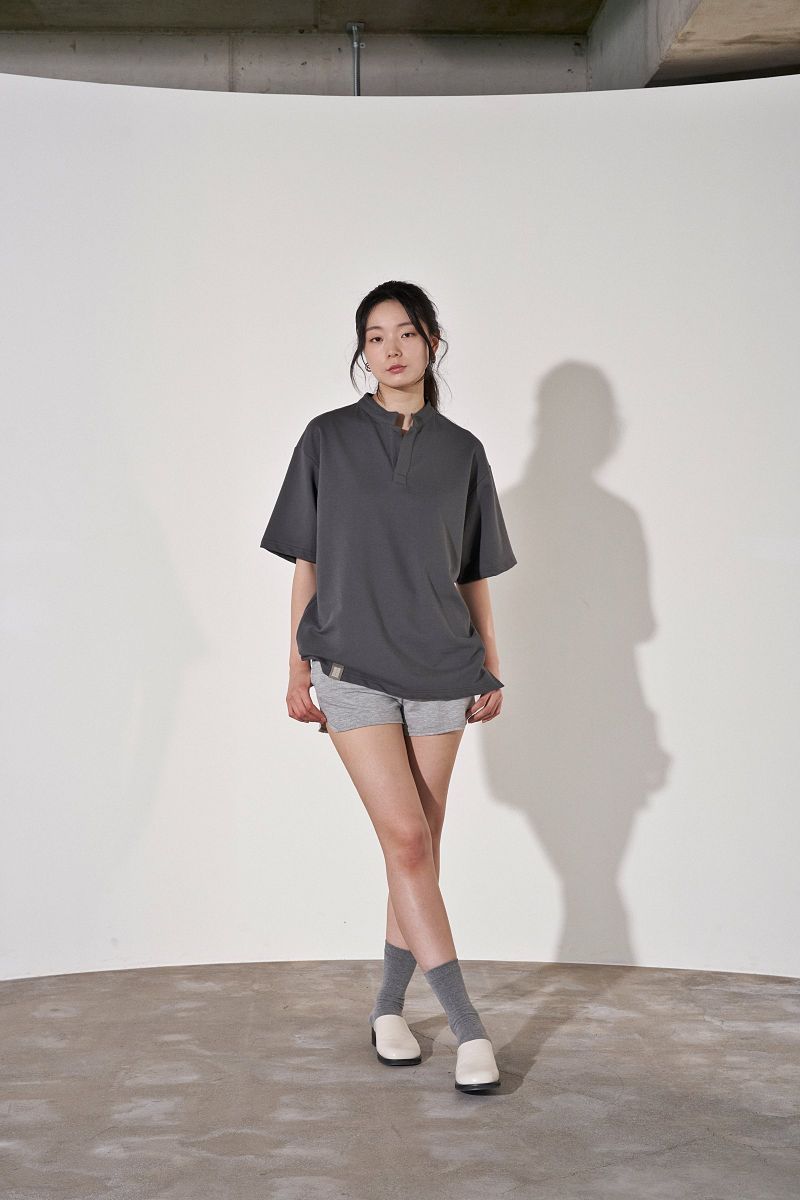 S-C OPEN HENLEY-NECK 1/2 TEE (Charcoal)