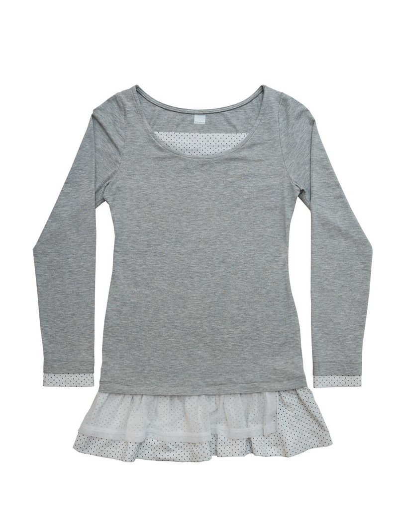 dot frill layered top / gray