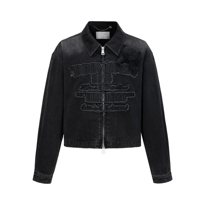 13DE MARZO Denim Frayed Embroidered Jacket