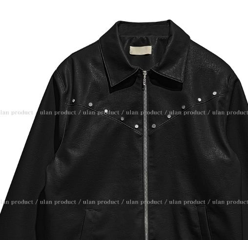 Dutch rivet semi-crop leather jacket