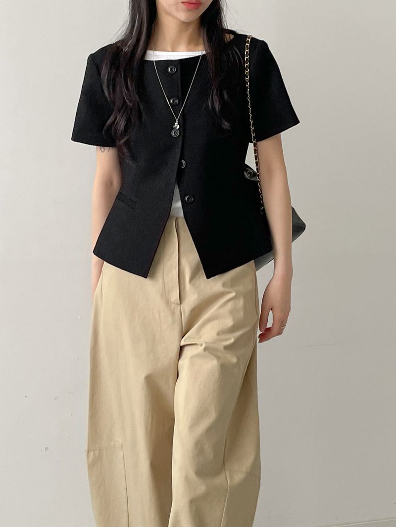 Twill Glass Boat Neck Jacket