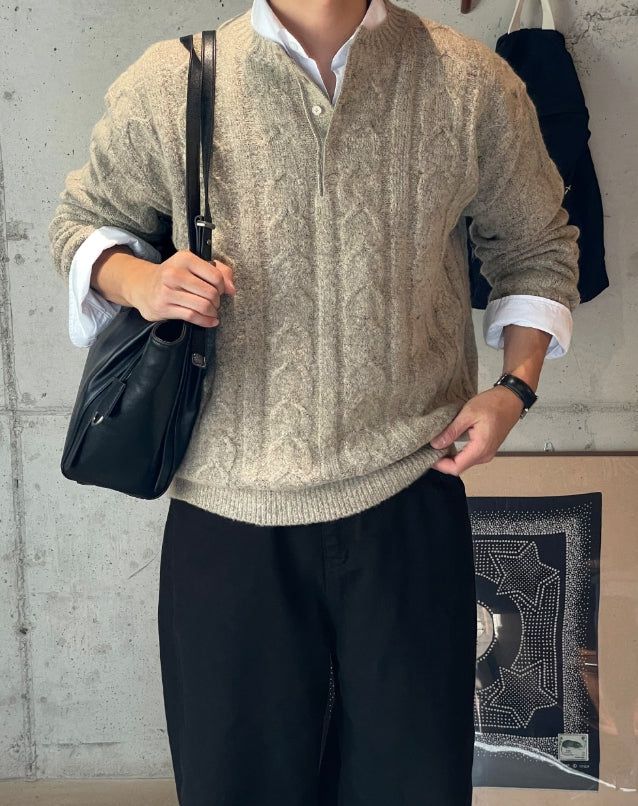 modernif（モダニフ）の「Levon Heavy Cable Henley Neck Knit（Tops）」