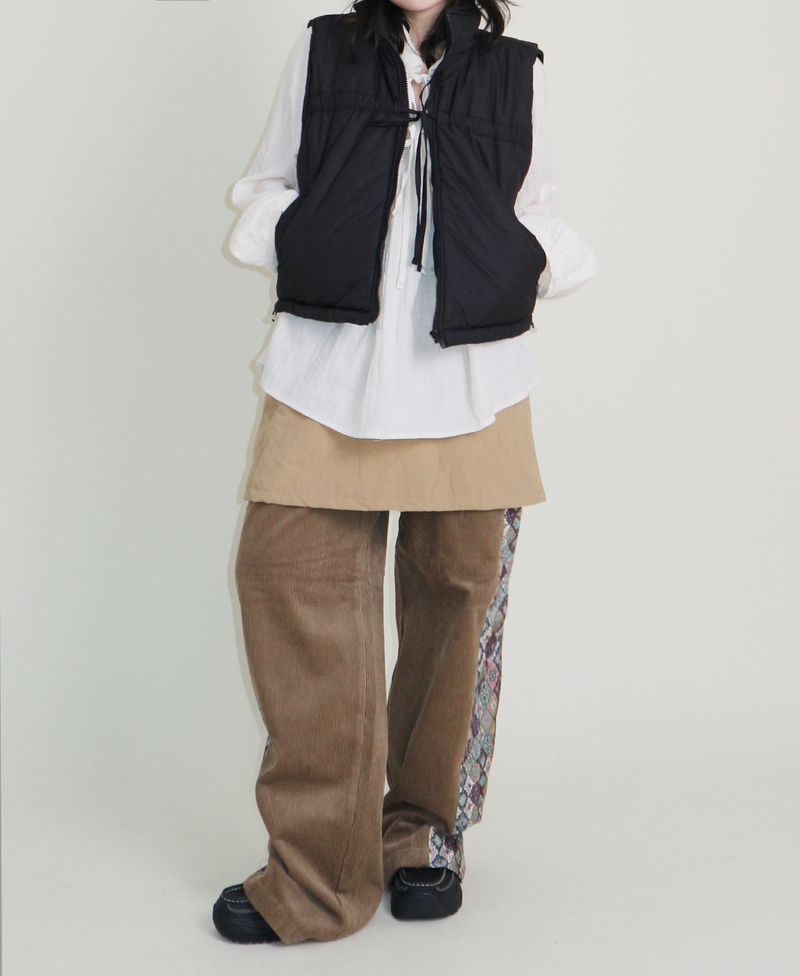 Teddy Ribbon Knot High Neck Cropped Padded Vest (6 ounces)