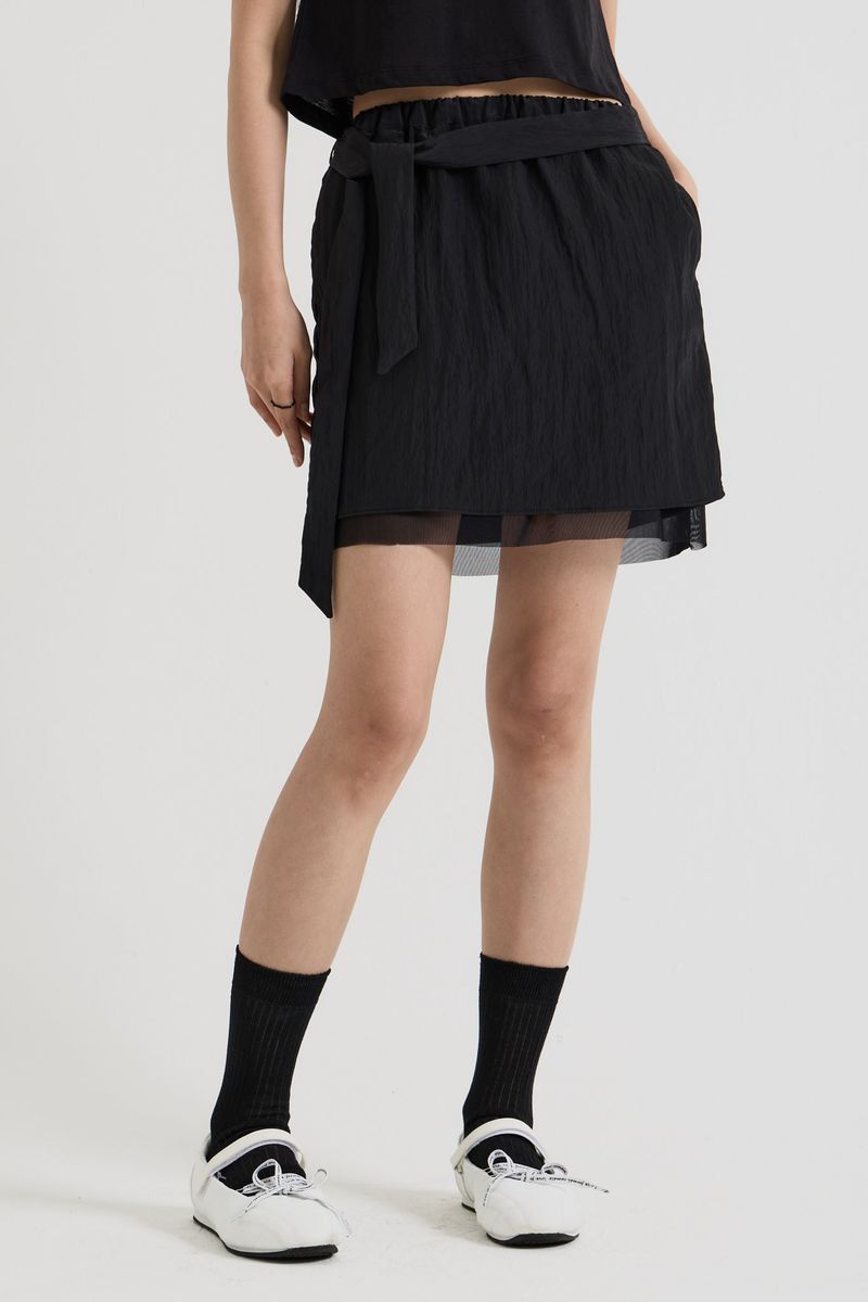 Sheer Layered Mini Skirt, Black