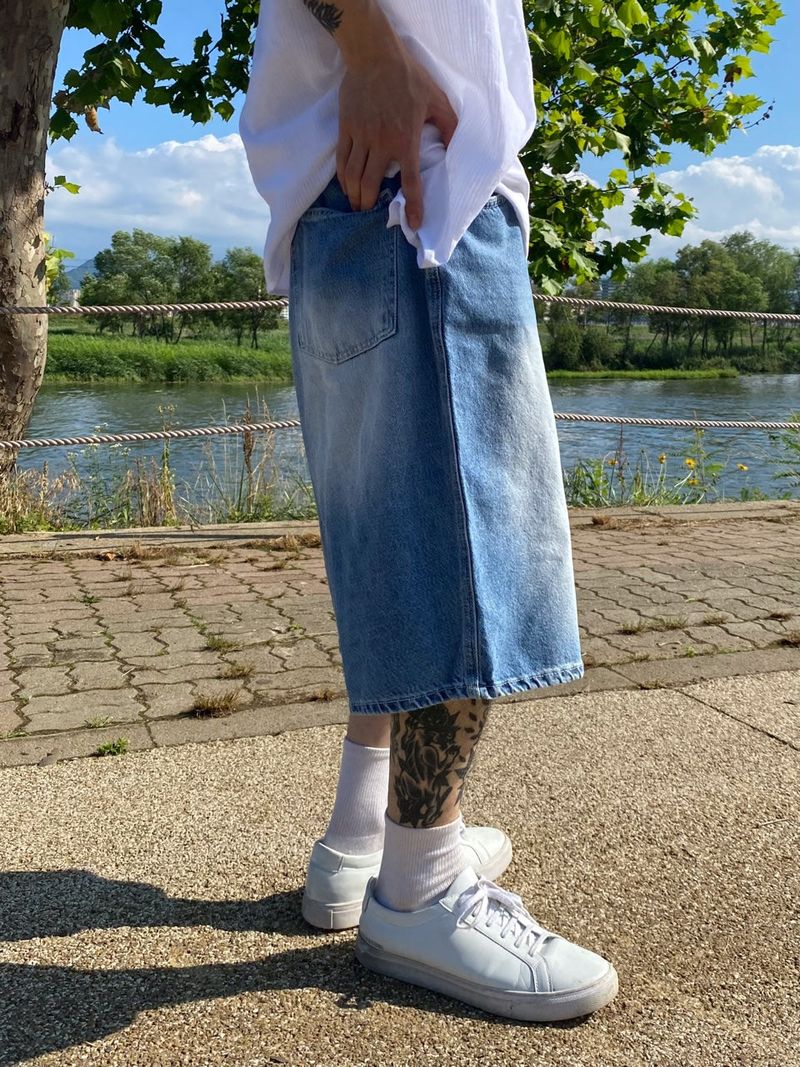 Sand denim half pants