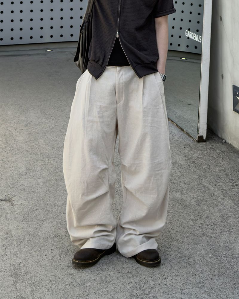 Aven Linen Two-Tuck Wide Pants