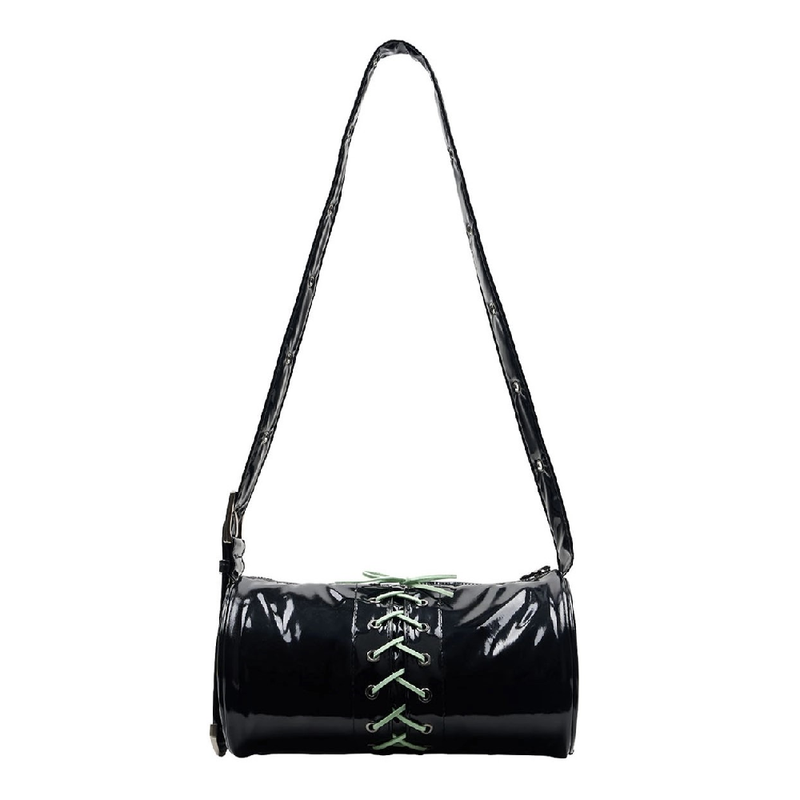 2WAY BELTED STRAP BARREL BAG SMALL_GLOSSY BLACK