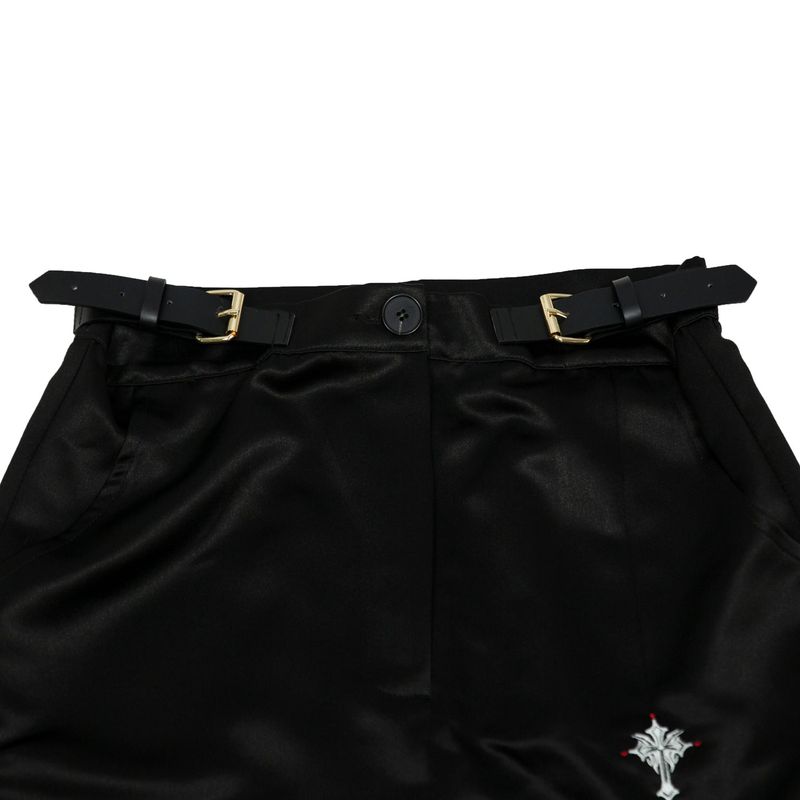 211-BUCKLE SATIN SLIT SKIRT