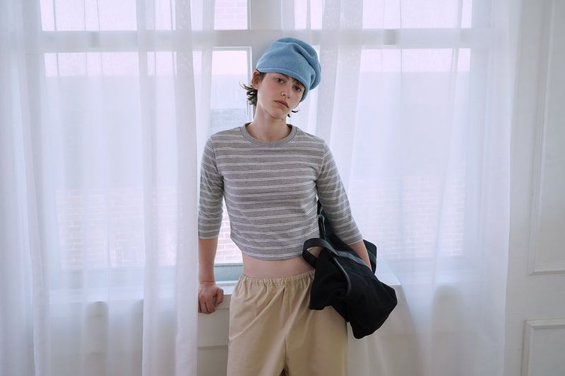 Soft shirring beanie_skyblue