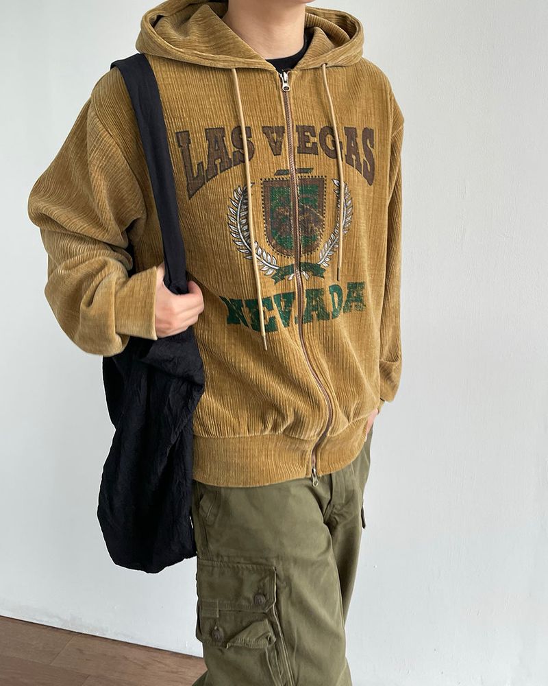 Crack Velvet Hooded Zip-Up