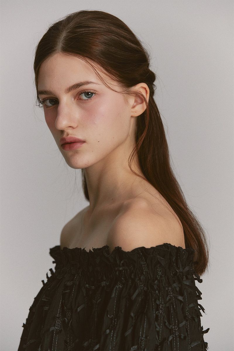 Feather Off Shoulder Blouse Black