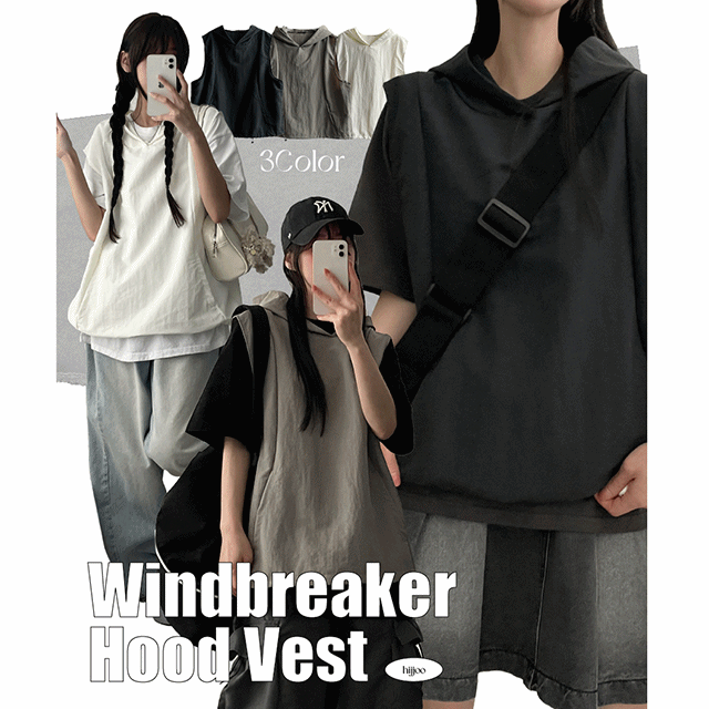 hijjoo（ハイチュー）の「Slow nylon windbreaker hooded vest（Tops）」
