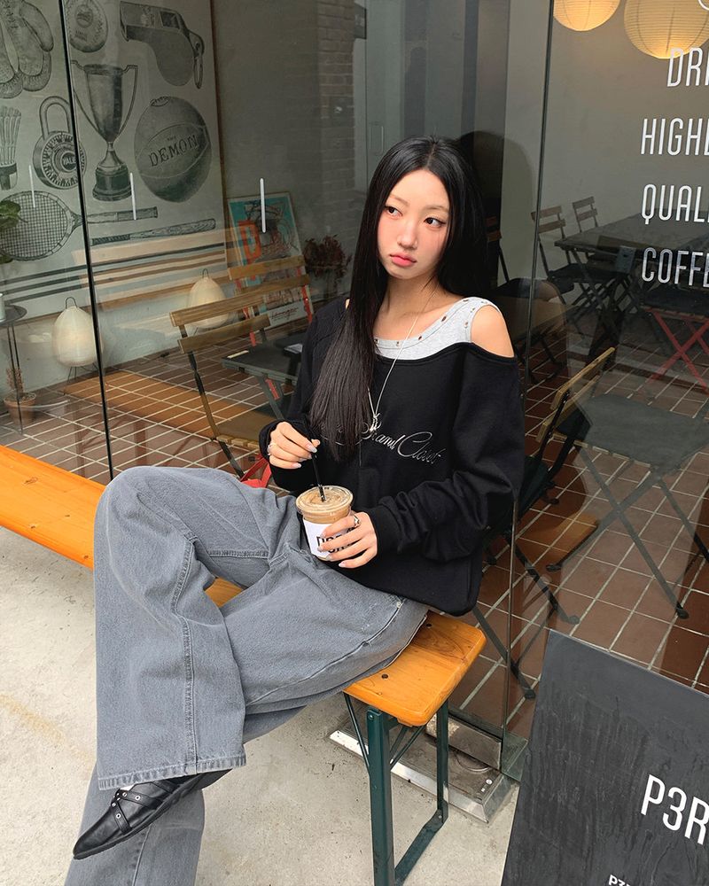 [ORIGINAL] Penny Layered String Off-Shoulder Sweatshirt