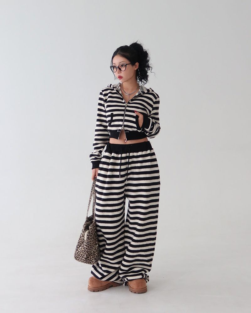 Tsuki Stripe Hooded Zip-Up Jacket