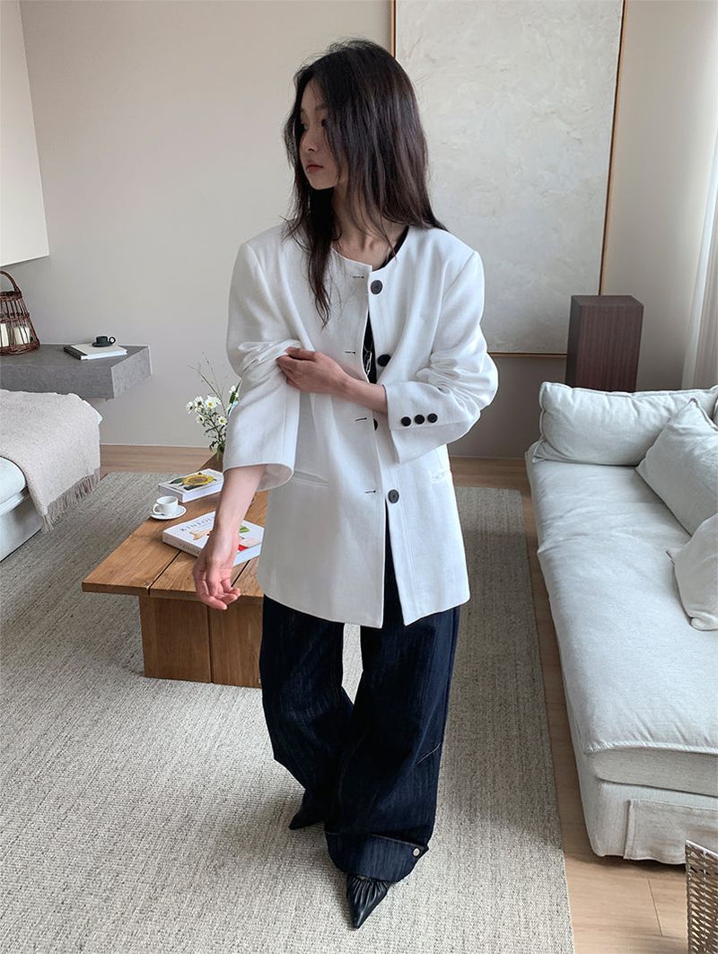 NON COLLAR LINEN JACKET (2C)