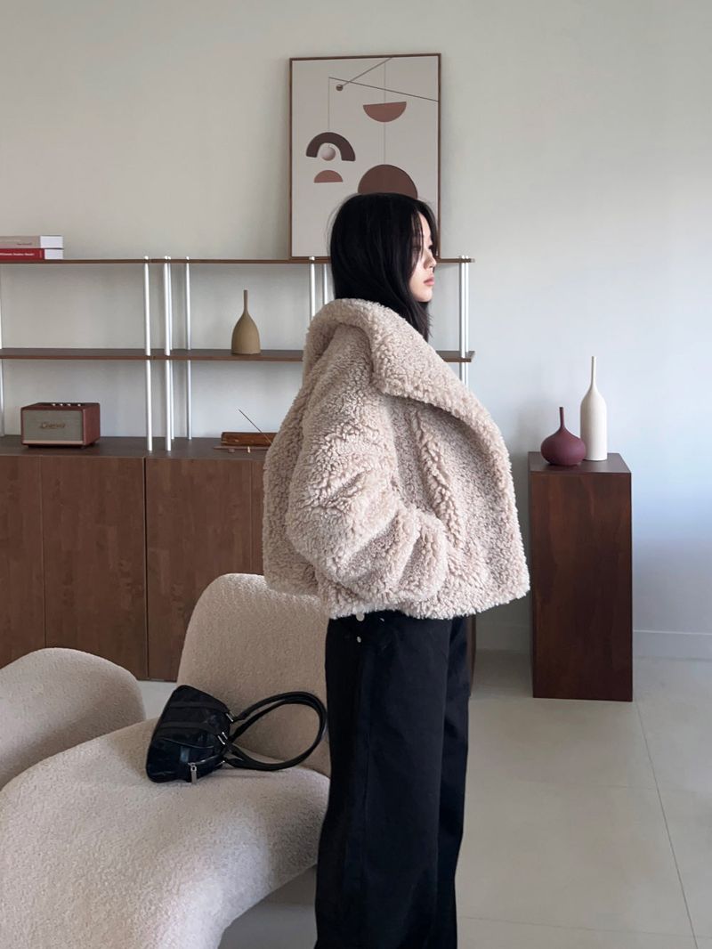Teddy Hug Fuzzy High Neck Fur Jacket