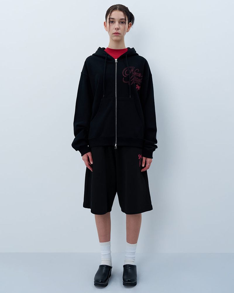 PINK RIBBON LOGO HOODIE ZIPUP-BLACK