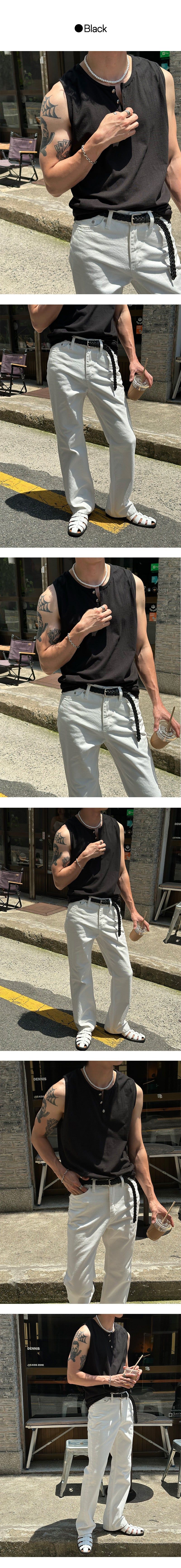 [S/S] Button henry neck sleeveless (3color)