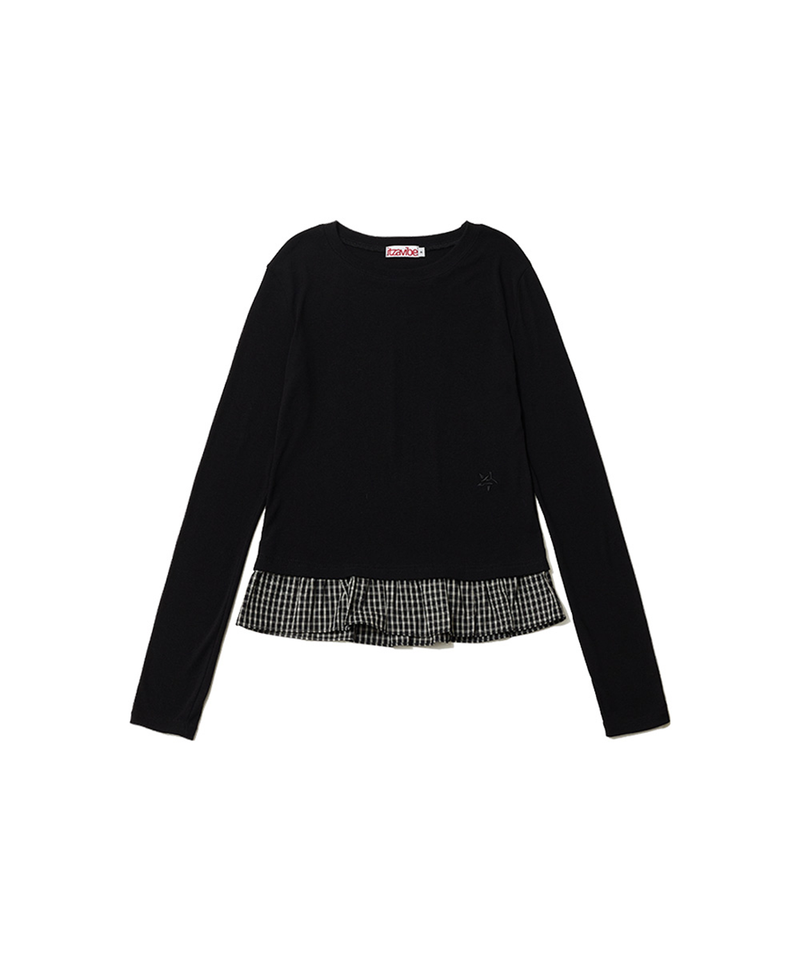 CHECK LAYERED LONG SLEEVE - BLACK