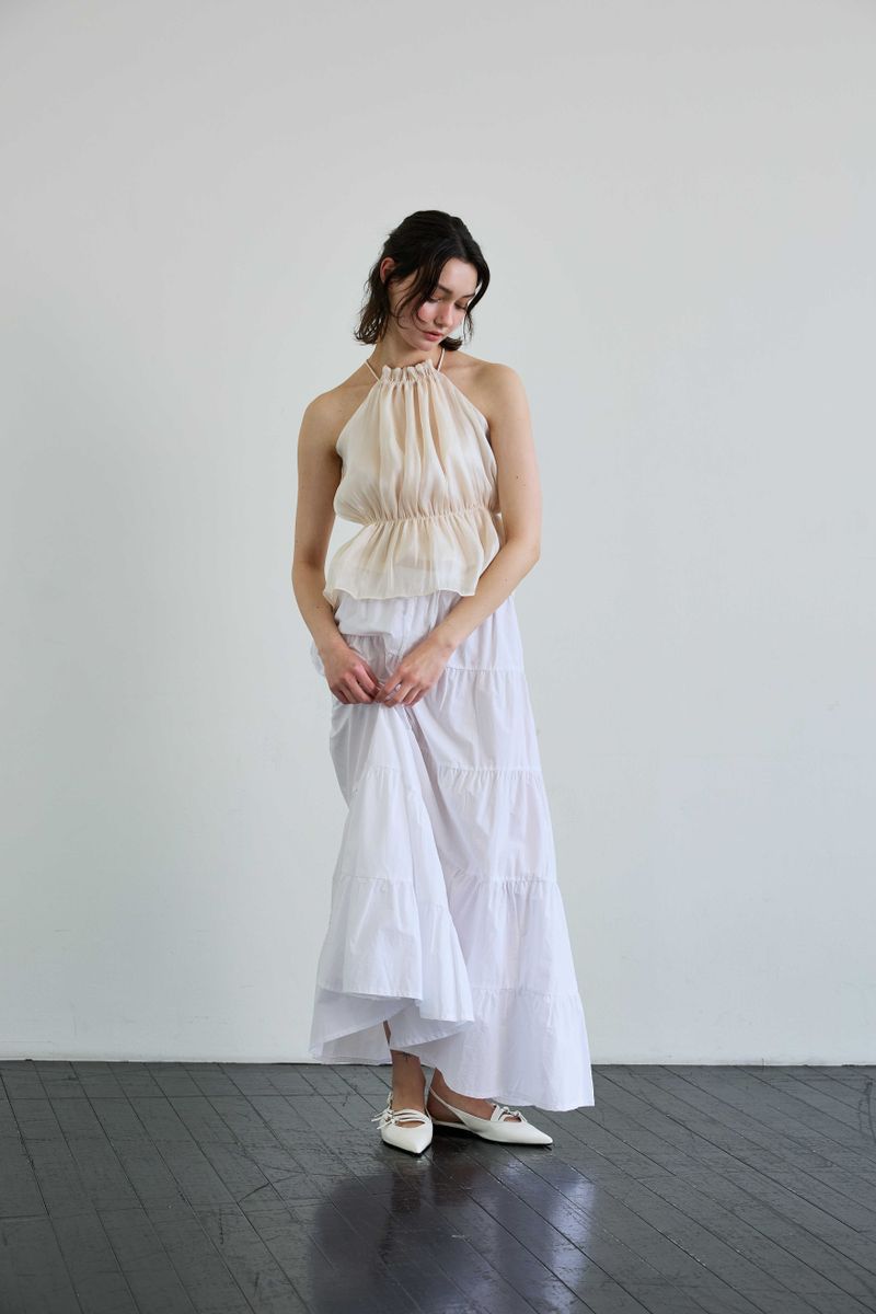 PEARL HALTERNECK TOP / IVORY
