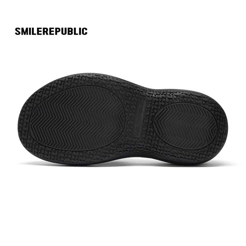 Black 3D Logo Wide Strap Chunky Platform Slide Sandals, Open Toe