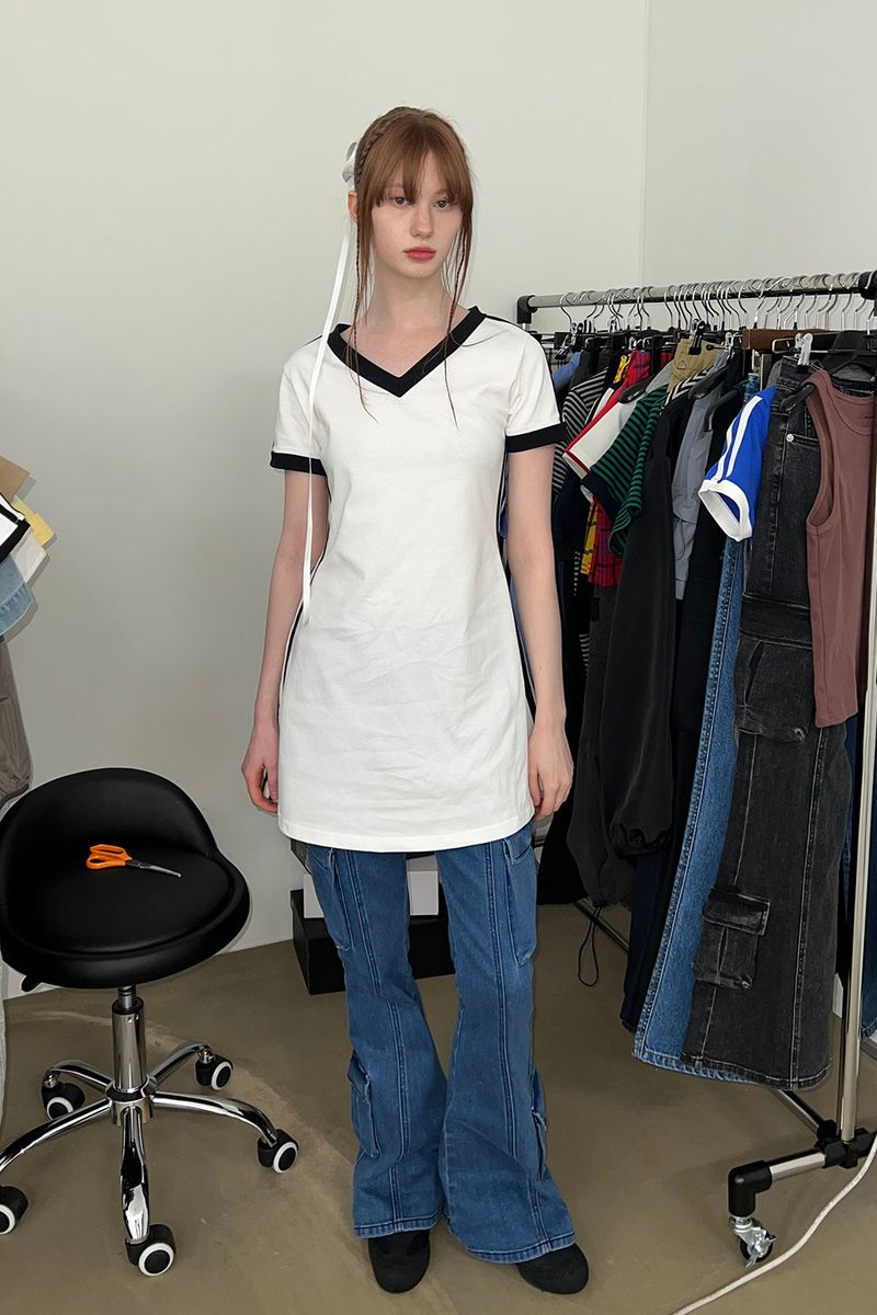 CARGO BOOTS CUT DENIM PANTS (BLUE)
