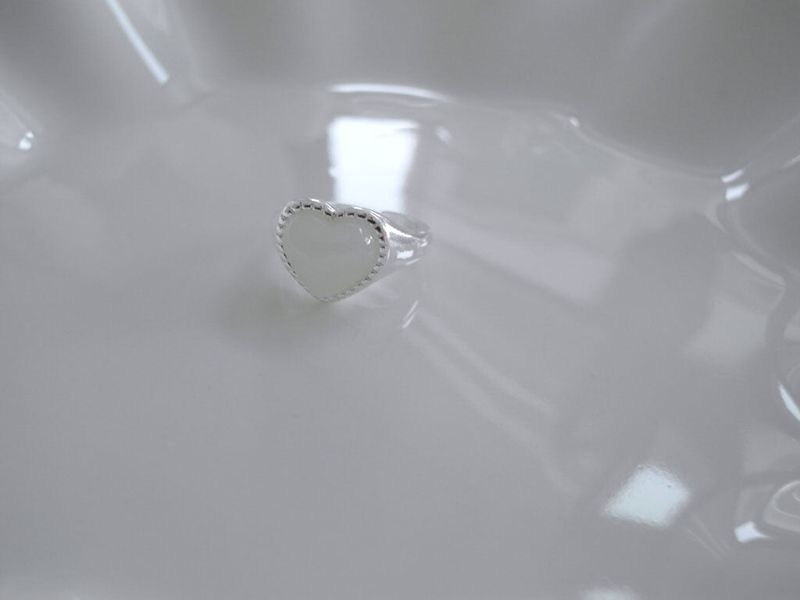 Heart bead silver ring