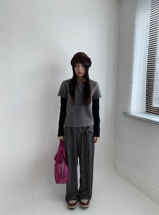 Maena Boucle Layered Short Sleeve Knit