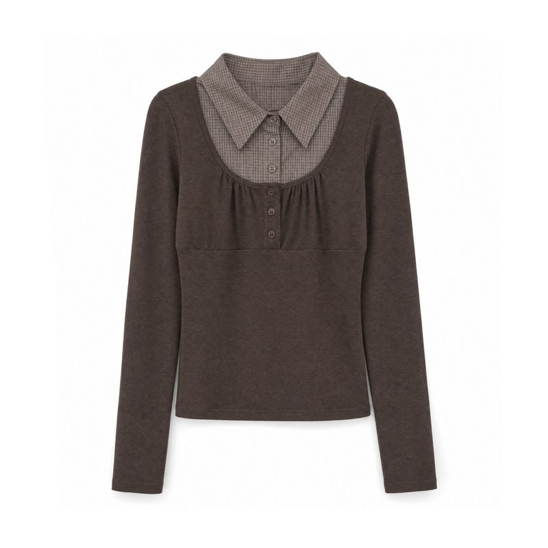 Tina Check Collar Layered Tee
