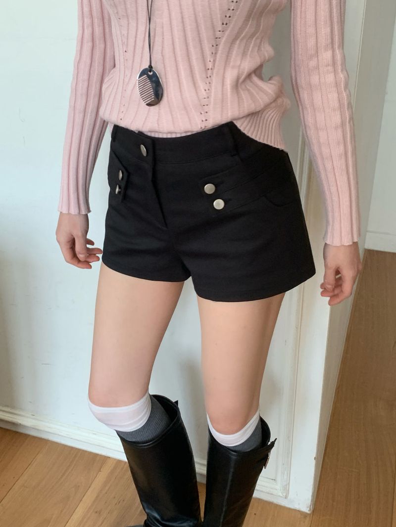 Modern Two Belt Button Bijou Short Pants