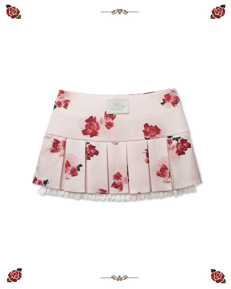 elfelfelf archives（エルフエルフエルフアーカイブ）の「FLORAL LACE PLEATS SKIRT [PINK]（Skirts）」