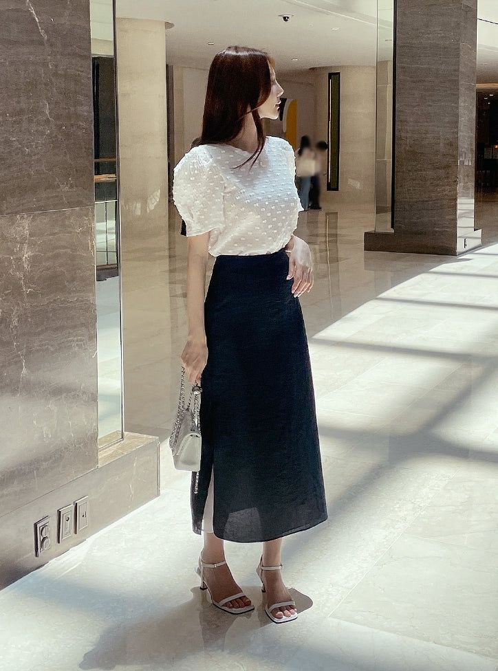 Color Matching Layered Slit Long Skirt