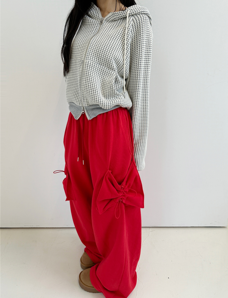 WAFFLE PATTERN HOOD ZIP-UP / 2-WAY🧇 - 2 COLORS